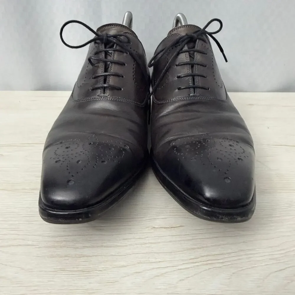 Magnanni Vaughan Dress Shoes Mens Size 10 M Oxford Hand Painted Dark Brown Spain